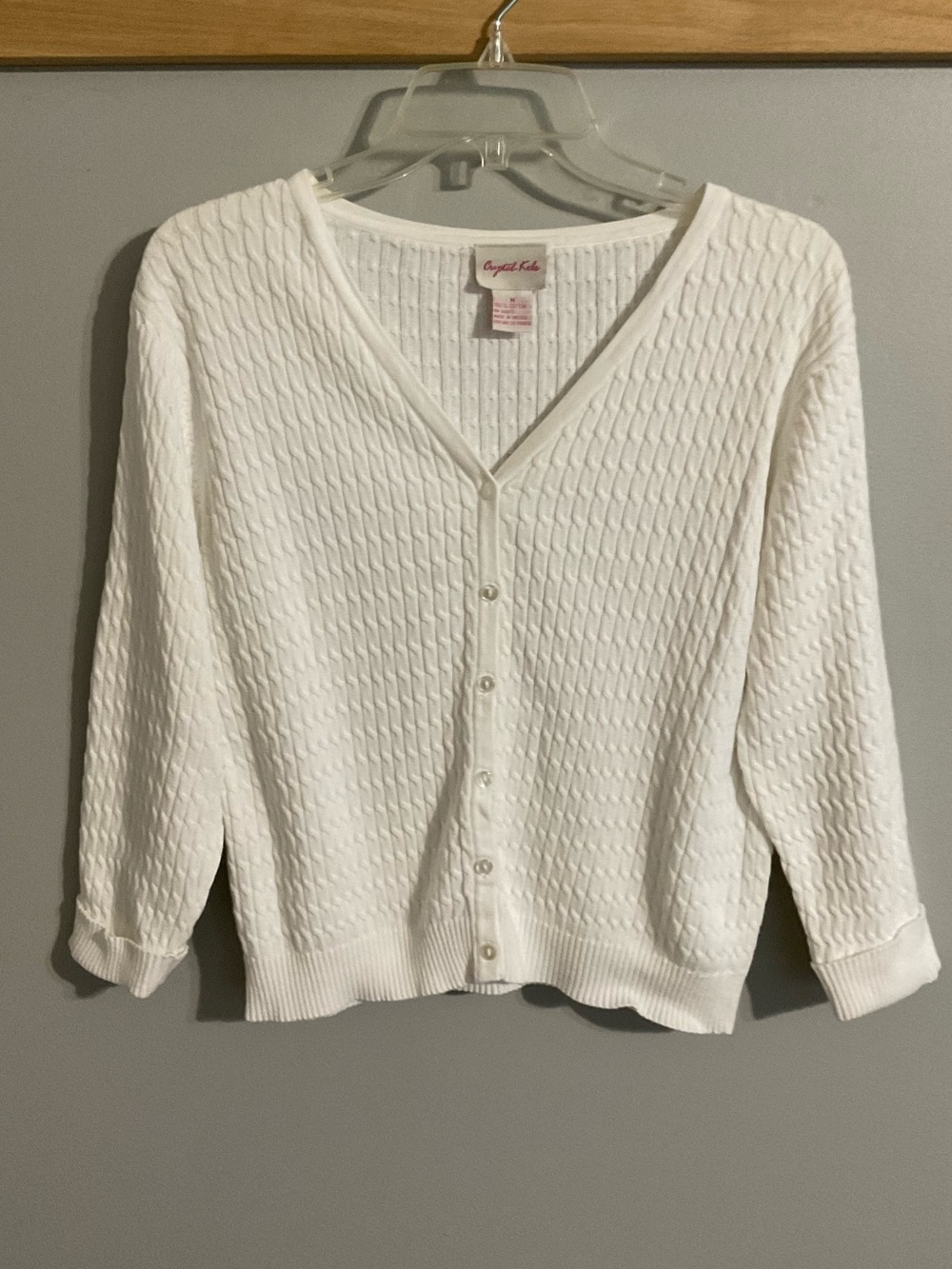Crystal Kobe White Textured V-Neck Button-Front Cardigan Size Medium
